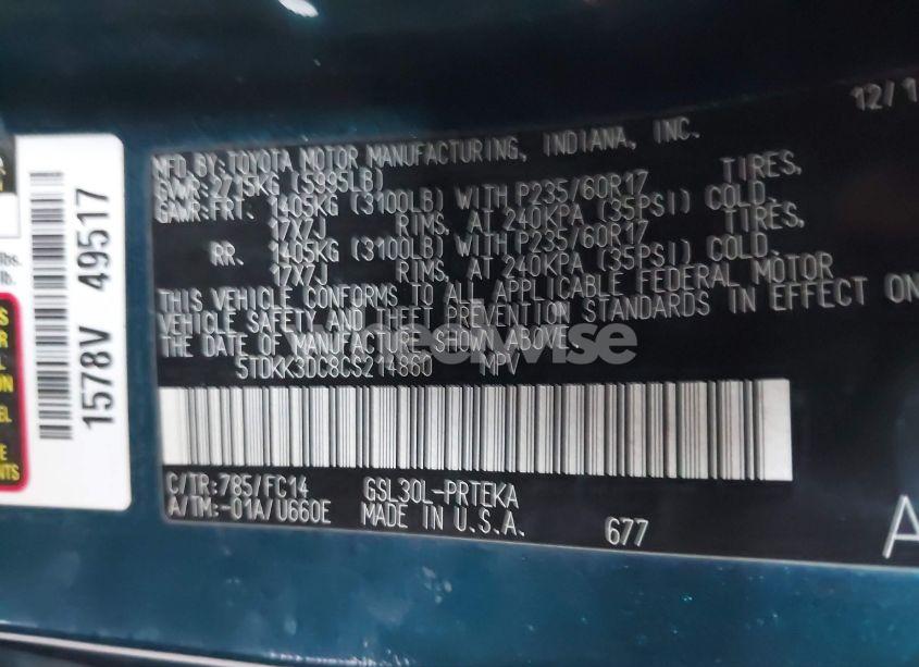 Photo 9 of 2012 Toyota Sienna LE V6 8 PASSENGER (VIN 5TDKK3DC8CS214860)