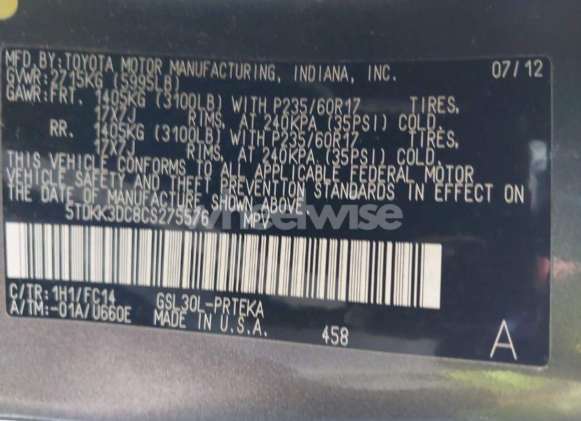 Photo 9 of 2012 Toyota Sienna LE V6 8 PASSENGER (VIN 5TDKK3DC8CS275576)