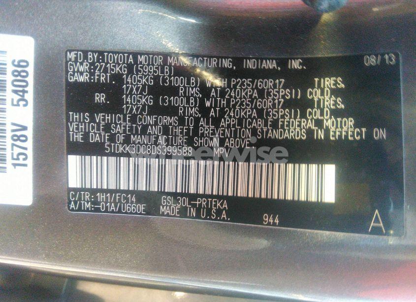 Photo 9 of 2013 Toyota Sienna LE V6 8 PASSENGER (VIN 5TDKK3DC8DS399588)