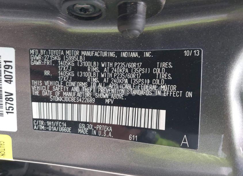 Photo 9 of 2014 Toyota Sienna LE V6 8 PASSENGER (VIN 5TDKK3DC8ES422689)