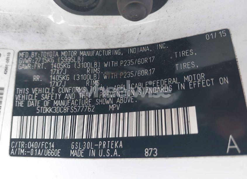 Photo 9 of 2015 Toyota Sienna LE 8 PASSENGER (VIN 5TDKK3DC8FS577762)