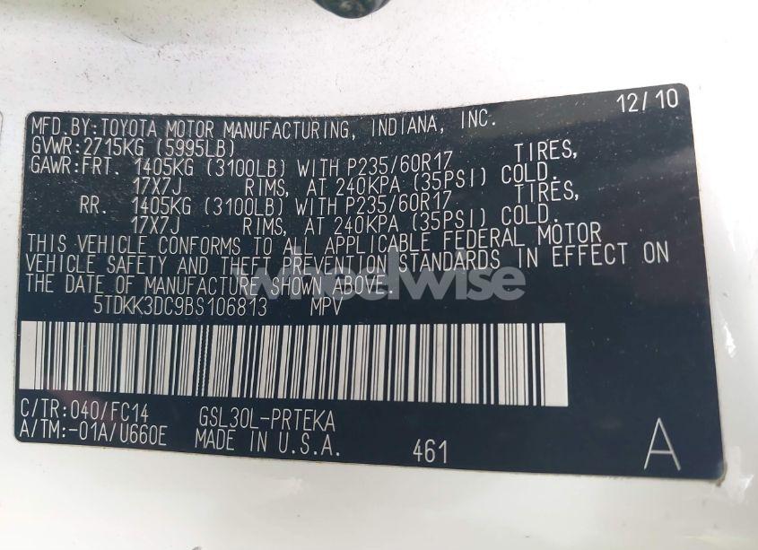 Photo 9 of 2011 Toyota Sienna LE V6 (VIN 5TDKK3DC9BS106813)