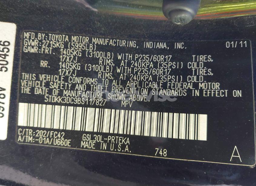 Photo 9 of 2011 Toyota Sienna LE V6 (VIN 5TDKK3DC9BS117827)