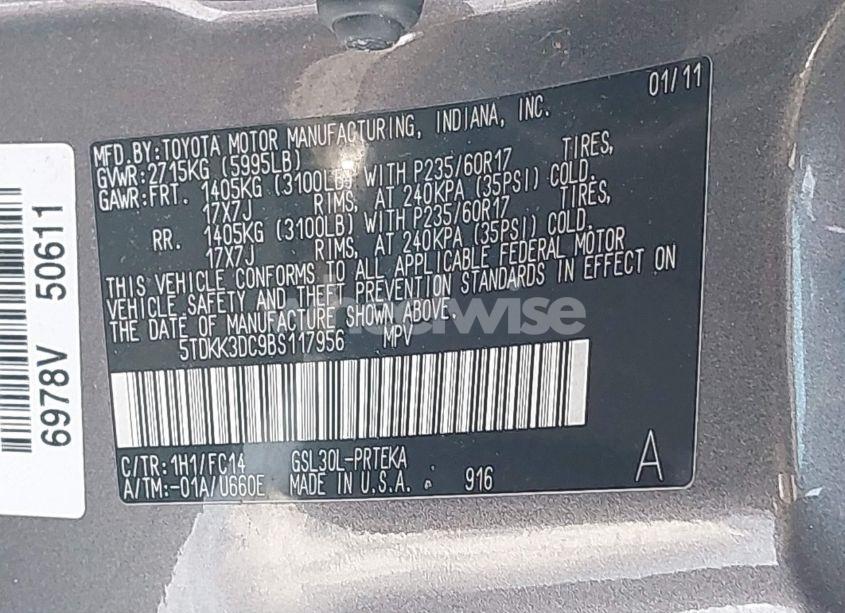 Photo 9 of 2011 Toyota Sienna LE V6 (VIN 5TDKK3DC9BS117956)