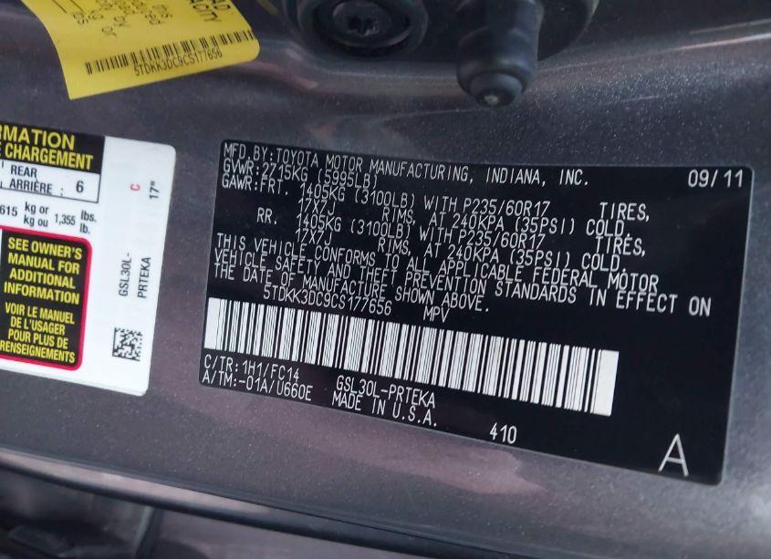 Photo 9 of 2012 Toyota Sienna LE V6 8 PASSENGER (VIN 5TDKK3DC9CS177656)