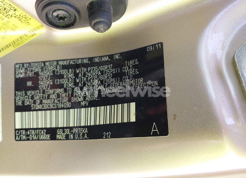 Photo 9 of 2012 Toyota Sienna LE V6 8 PASSENGER (VIN 5TDKK3DC9CS184090)