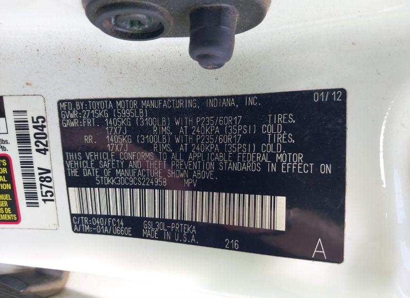 Photo 9 of 2012 Toyota Sienna LE V6 8 PASSENGER (VIN 5TDKK3DC9CS224958)