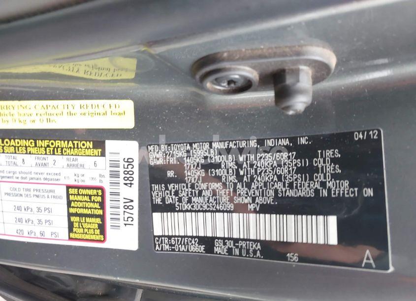 Photo 9 of 2012 Toyota Sienna LE V6 8 PASSENGER (VIN 5TDKK3DC9CS246099)