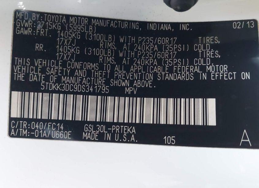 Photo 9 of 2013 Toyota Sienna LE V6 8 PASSENGER (VIN 5TDKK3DC9DS341795)