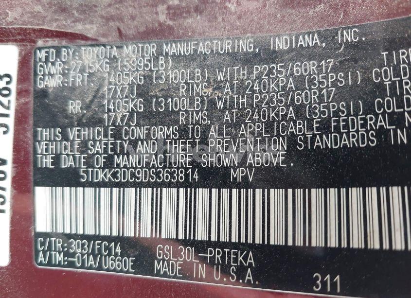 Photo 9 of 2013 Toyota Sienna LE V6 8 PASSENGER (VIN 5TDKK3DC9DS363814)