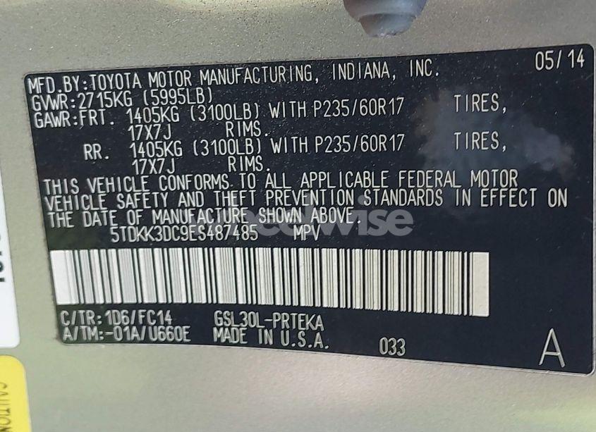 Photo 9 of 2014 Toyota Sienna LE V6 8 PASSENGER (VIN 5TDKK3DC9ES487485)