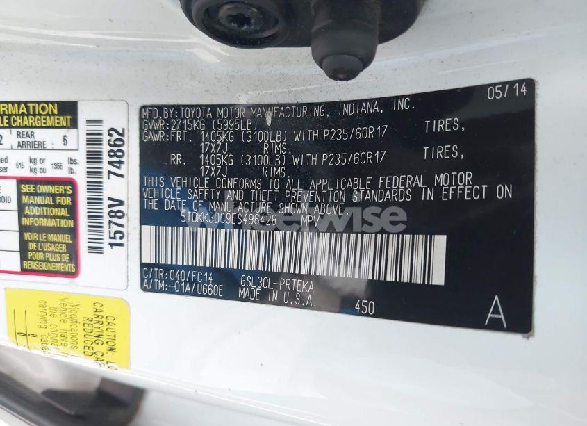 Photo 9 of 2014 Toyota Sienna LE V6 8 PASSENGER (VIN 5TDKK3DC9ES496428)