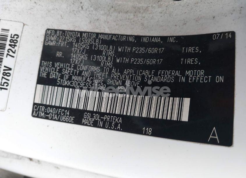 Photo 9 of 2014 Toyota Sienna LE V6 8 PASSENGER (VIN 5TDKK3DC9ES511199)