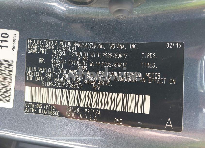 Photo 9 of 2015 Toyota Sienna LE 8 PASSENGER (VIN 5TDKK3DC9FS586034)