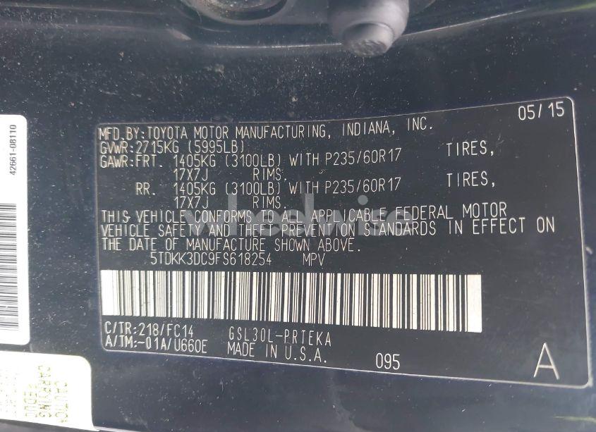 Photo 9 of 2015 Toyota Sienna LE 8 PASSENGER (VIN 5TDKK3DC9FS618254)