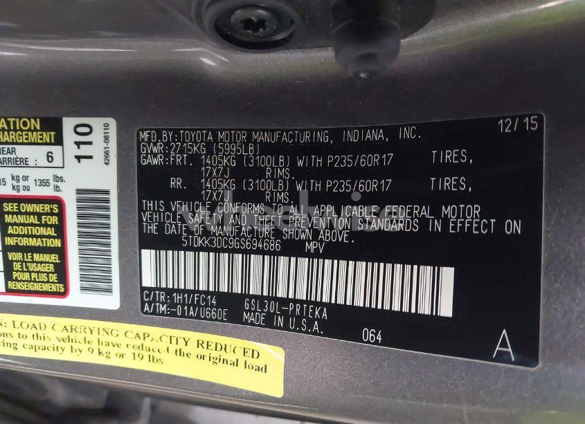Photo 9 of 2016 Toyota Sienna LE 8 PASSENGER (VIN 5TDKK3DC9GS694686)
