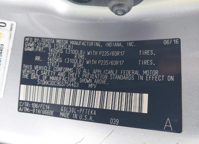 Photo 9 of 2016 Toyota Sienna LE 7 PASSENGER (VIN 5TDKK3DC9GS754403)