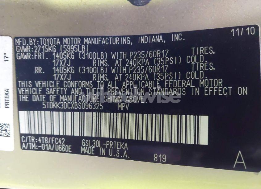 Photo 9 of 2011 Toyota Sienna LE V6 (VIN 5TDKK3DCXBS096325)