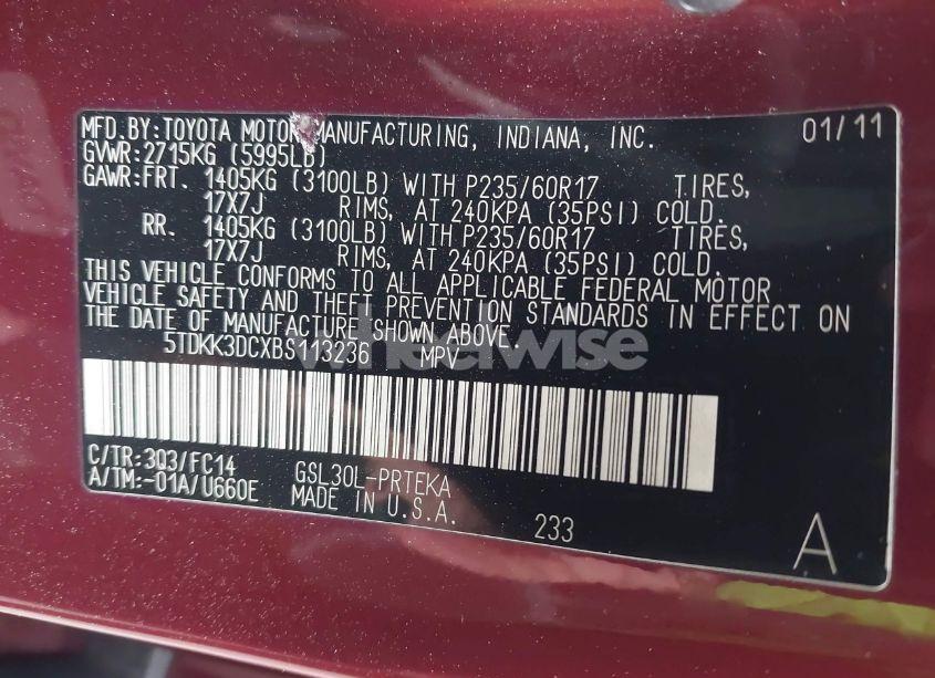 Photo 9 of 2011 Toyota Sienna LE V6 (VIN 5TDKK3DCXBS113236)