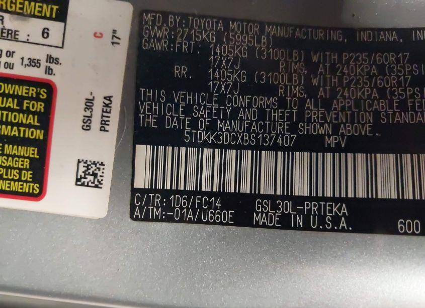 Photo 9 of 2011 Toyota Sienna LE V6 (VIN 5TDKK3DCXBS137407)