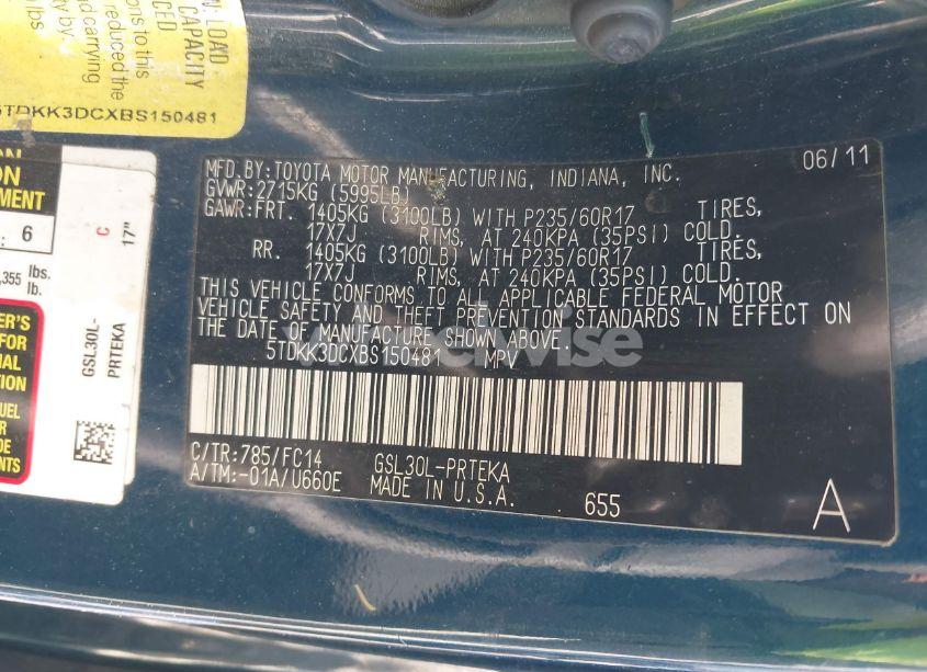 Photo 9 of 2011 Toyota Sienna LE V6 (VIN 5TDKK3DCXBS150481)