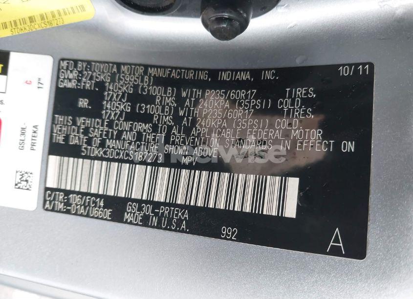 Photo 9 of 2012 Toyota Sienna LE V6 8 PASSENGER (VIN 5TDKK3DCXCS187273)