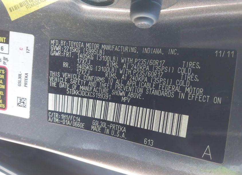 Photo 9 of 2012 Toyota Sienna LE V6 8 PASSENGER (VIN 5TDKK3DCXCS199391)