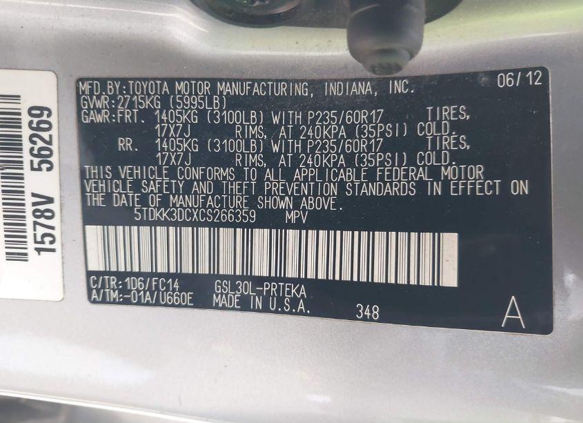 Photo 9 of 2012 Toyota Sienna LE V6 8 PASSENGER (VIN 5TDKK3DCXCS266359)