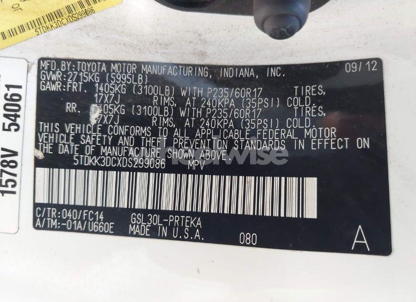 Photo 9 of 2013 Toyota Sienna LE V6 8 PASSENGER (VIN 5TDKK3DCXDS299086)