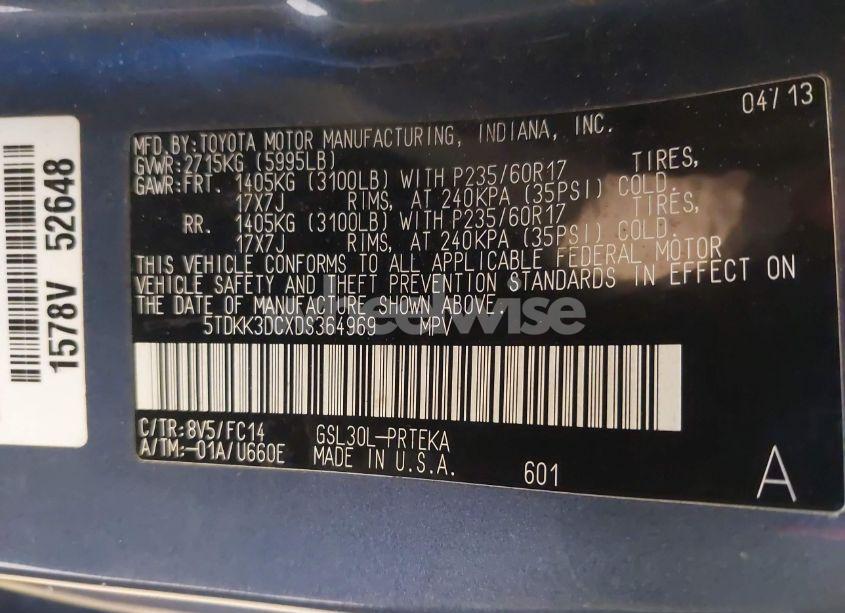 Photo 9 of 2013 Toyota Sienna LE V6 8 PASSENGER (VIN 5TDKK3DCXDS364969)