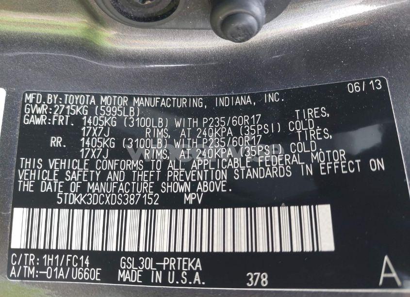 Photo 9 of 2013 Toyota Sienna LE V6 8 PASSENGER (VIN 5TDKK3DCXDS387152)