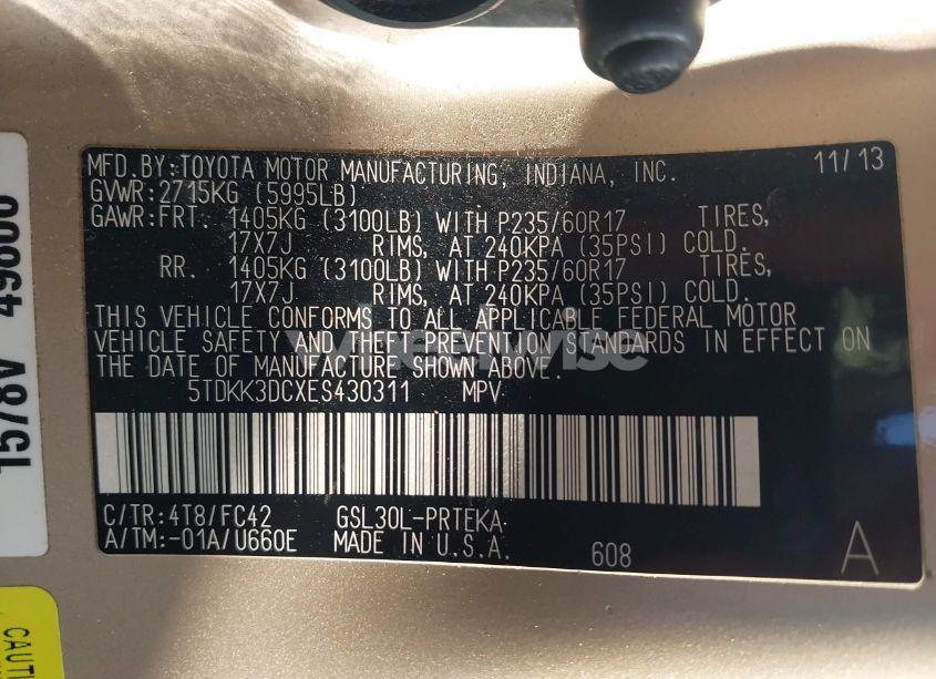 Photo 9 of 2014 Toyota Sienna LE V6 8 PASSENGER (VIN 5TDKK3DCXES430311)