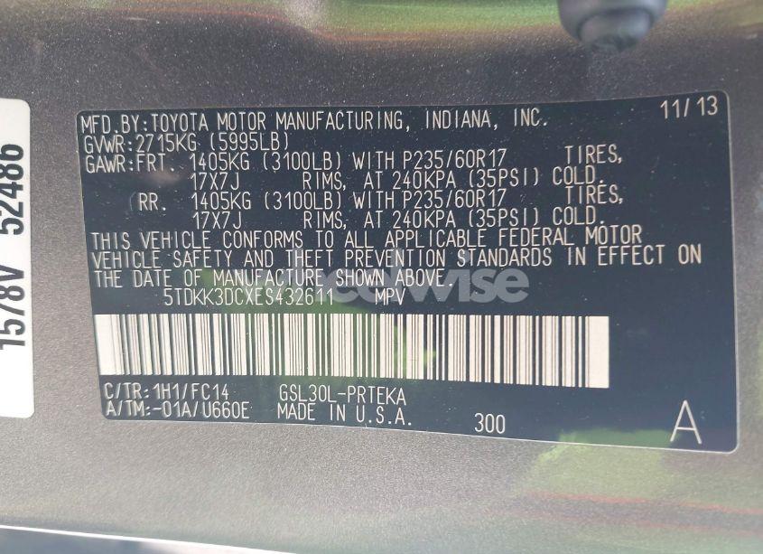 Photo 9 of 2014 Toyota Sienna LE V6 8 PASSENGER (VIN 5TDKK3DCXES432611)