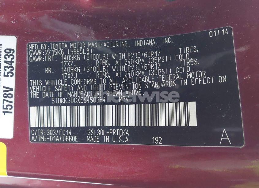 Photo 9 of 2014 Toyota Sienna LE V6 8 PASSENGER (VIN 5TDKK3DCXES450364)