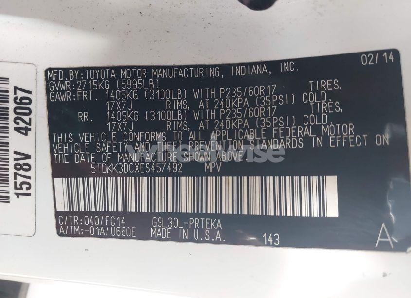 Photo 9 of 2014 Toyota Sienna LE V6 8 PASSENGER (VIN 5TDKK3DCXES457492)