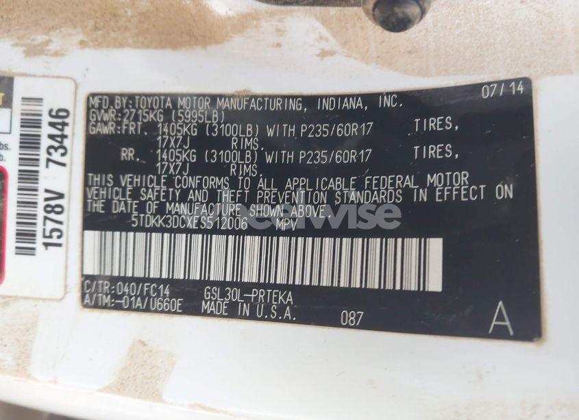 Photo 9 of 2014 Toyota Sienna LE V6 8 PASSENGER (VIN 5TDKK3DCXES512006)