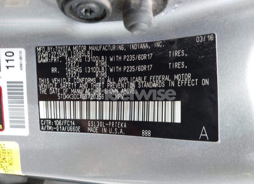 Photo 9 of 2016 Toyota Sienna LE 8 PASSENGER (VIN 5TDKK3DCXGS720356)