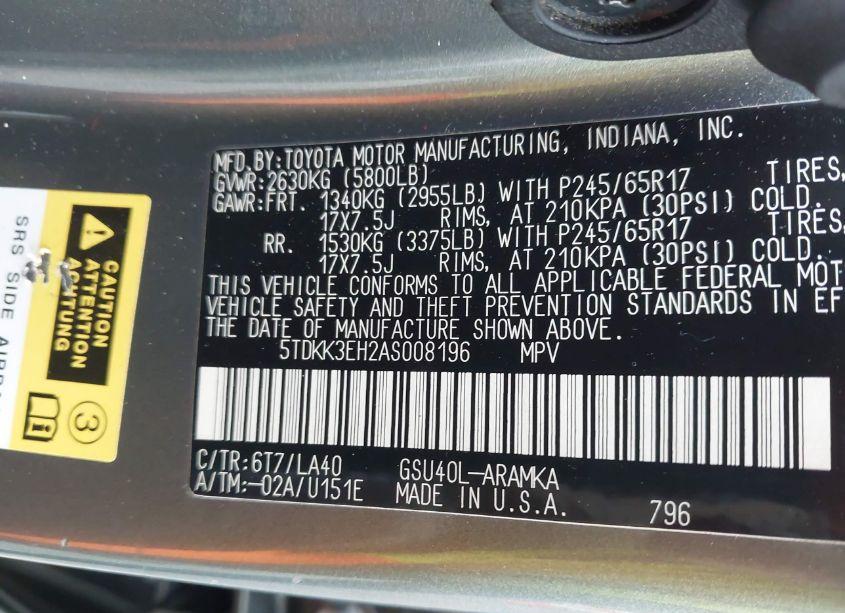 Photo 9 of 2010 Toyota Highlander SE V6 (VIN 5TDKK3EH2AS008196)