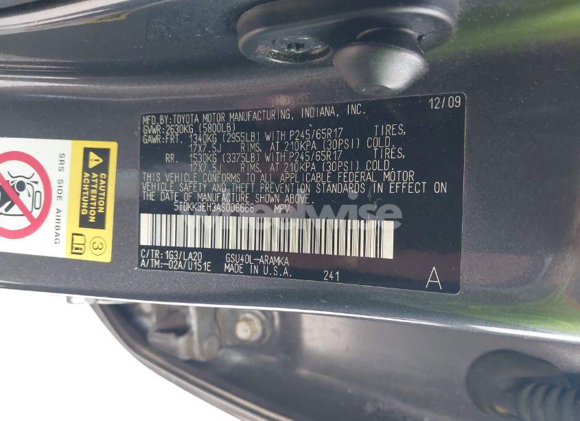 Photo 9 of 2010 Toyota Highlander SE V6 (VIN 5TDKK3EH3AS006666)