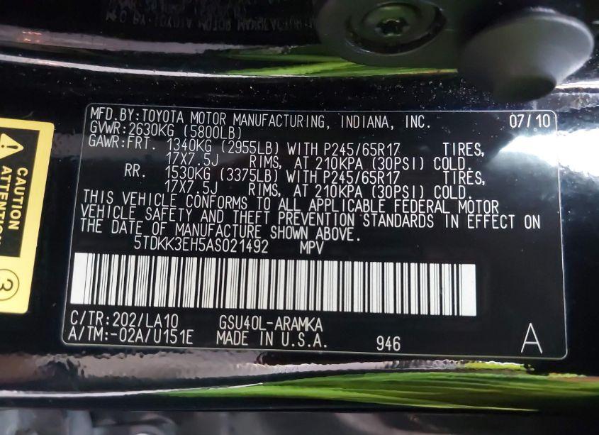 Photo 9 of 2010 Toyota Highlander SE (VIN 5TDKK3EH5AS021492)