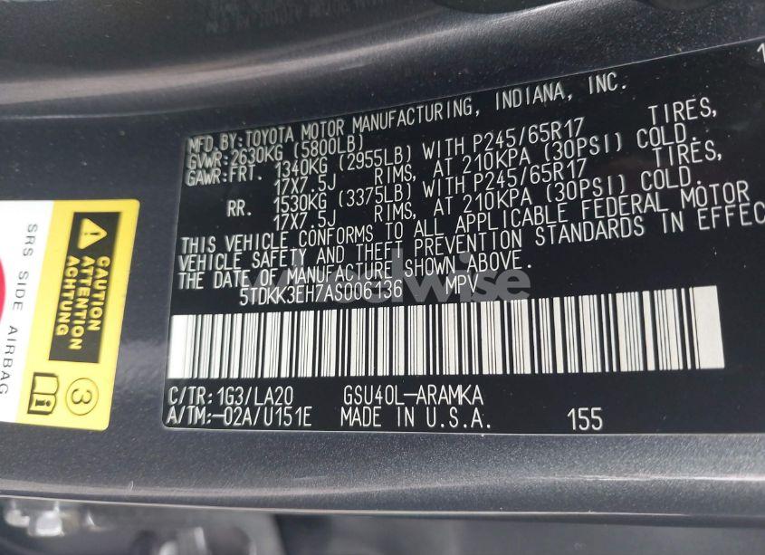 Photo 9 of 2010 Toyota Highlander SE V6 (VIN 5TDKK3EH7AS006136)