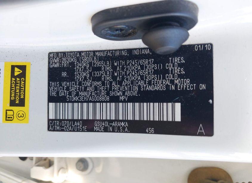 Photo 9 of 2010 Toyota Highlander SE V6 (VIN 5TDKK3EH7AS008808)