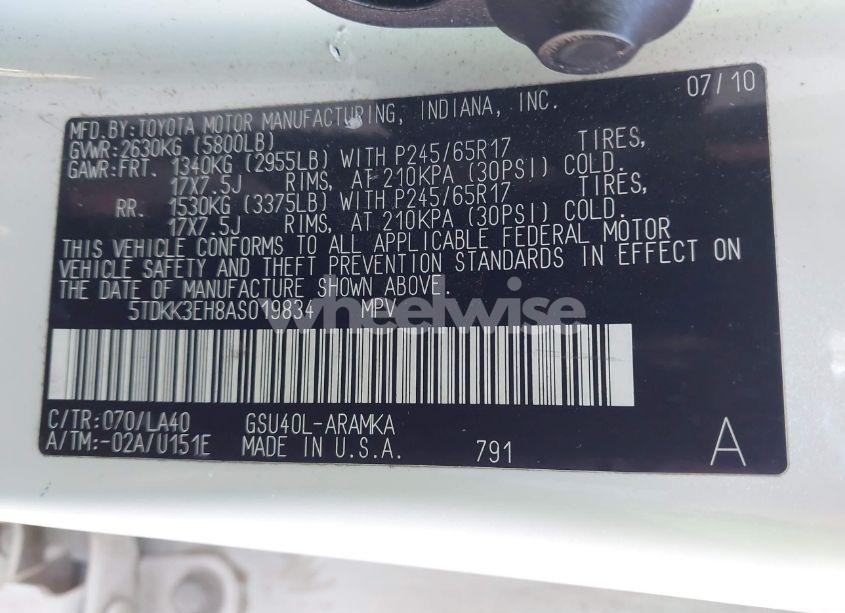 Photo 9 of 2010 Toyota Highlander SE V6 (VIN 5TDKK3EH8AS019834)