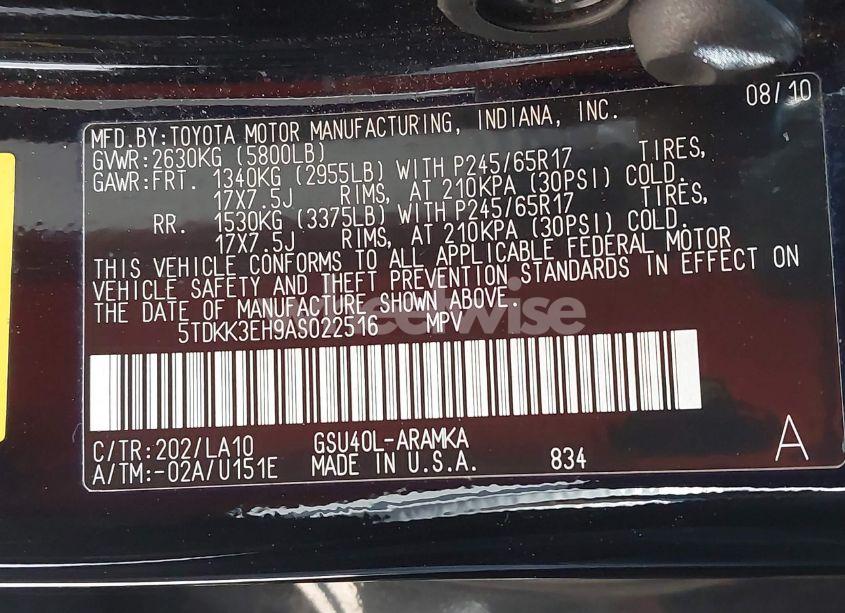 Photo 9 of 2010 Toyota Highlander SE V6 (VIN 5TDKK3EH9AS022516)