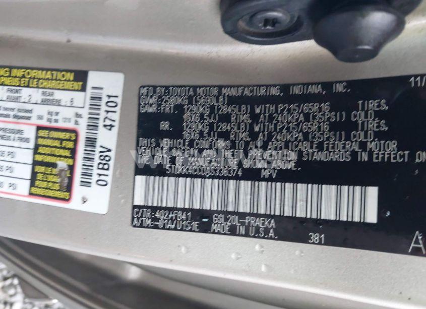 Photo 9 of 2010 Toyota Sienna CE (VIN 5TDKK4CC0AS336374)
