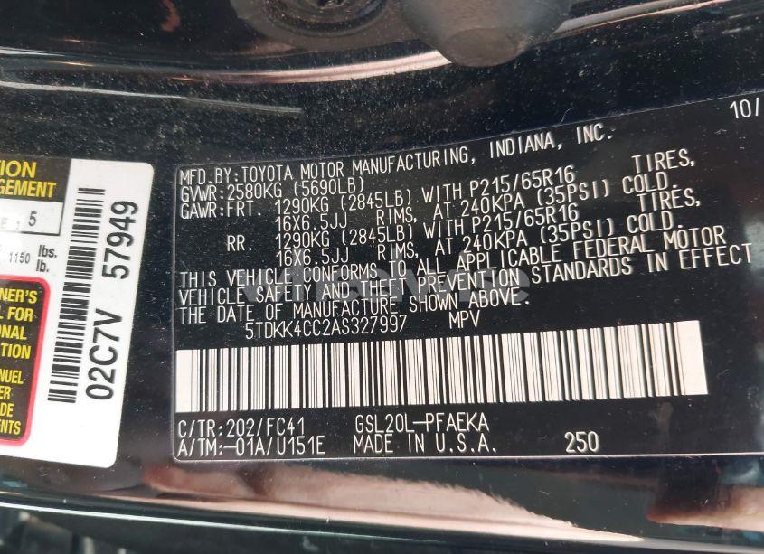 Photo 9 of 2010 Toyota Sienna CE/LE (VIN 5TDKK4CC2AS327997)