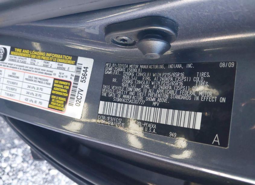 Photo 9 of 2010 Toyota Sienna LE (VIN 5TDKK4CC5AS307727)