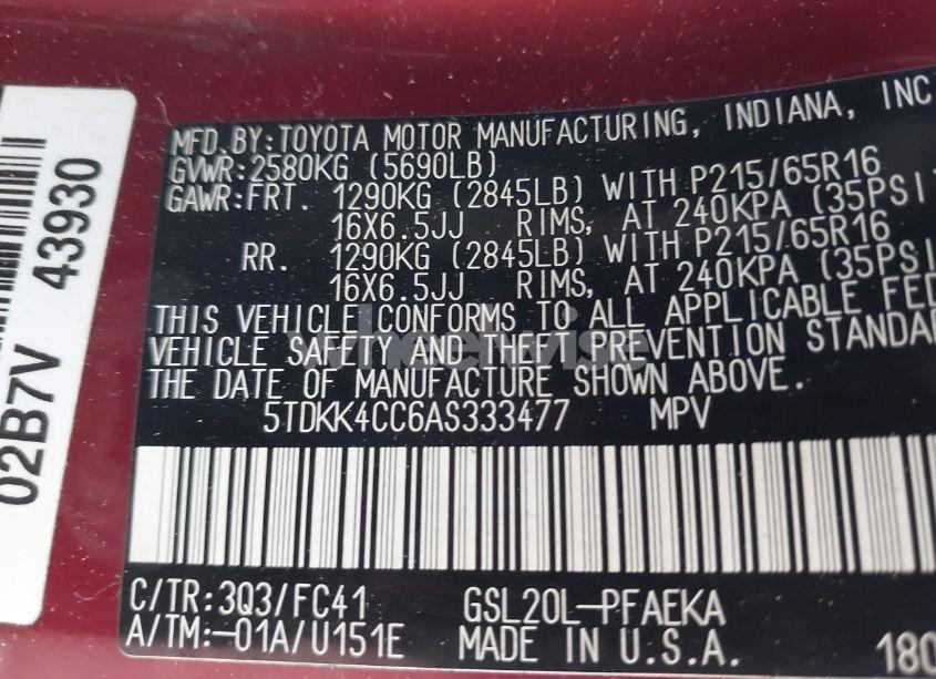 Photo 9 of 2010 Toyota Sienna LE (VIN 5TDKK4CC6AS333477)