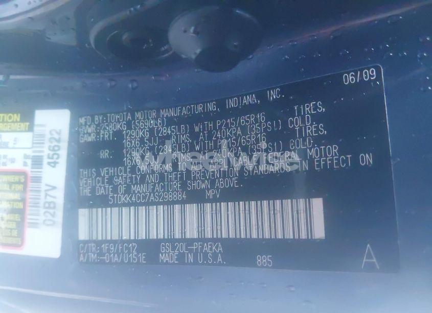 Photo 9 of 2010 Toyota Sienna LE (VIN 5TDKK4CC7AS298884)