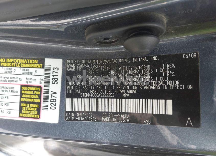 Photo 9 of 2010 Toyota Sienna CE (VIN 5TDKK4CC8AS292253)